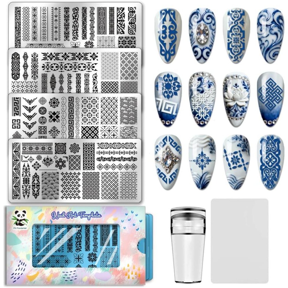 Nail Art Motif - 4pcs Chinese Style Patterns Nail Stamp
