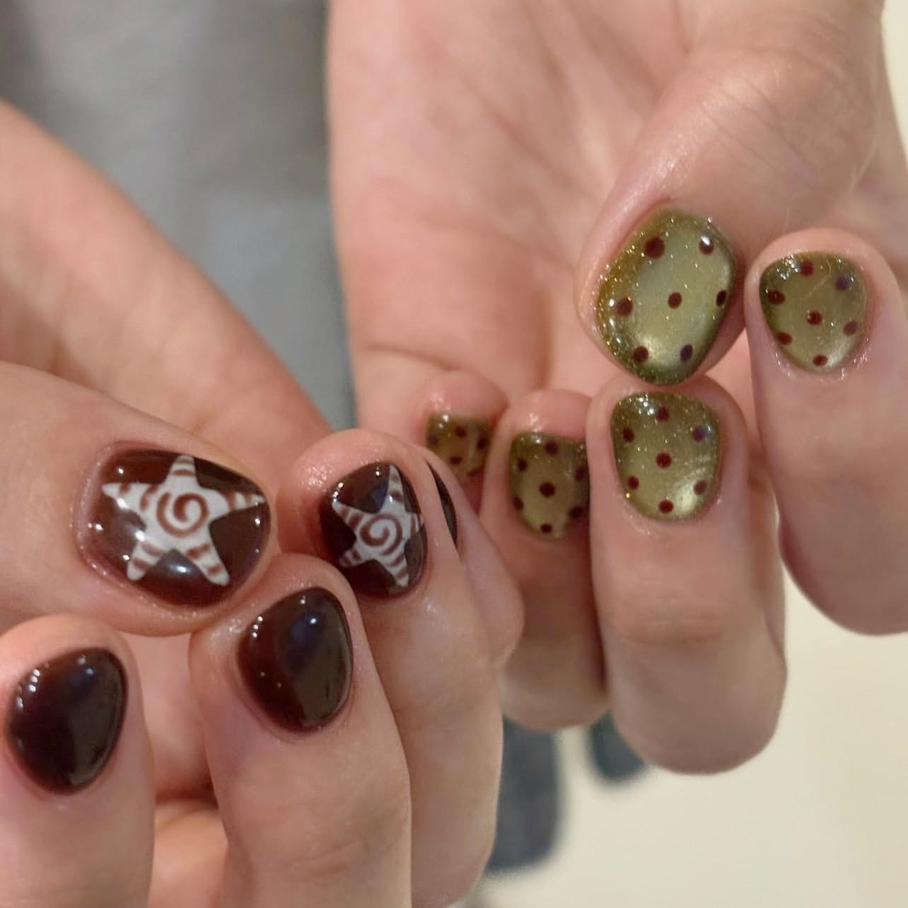 Nail Art Full Cat Eye - 10pcsHandmade Short Press On Nails Red