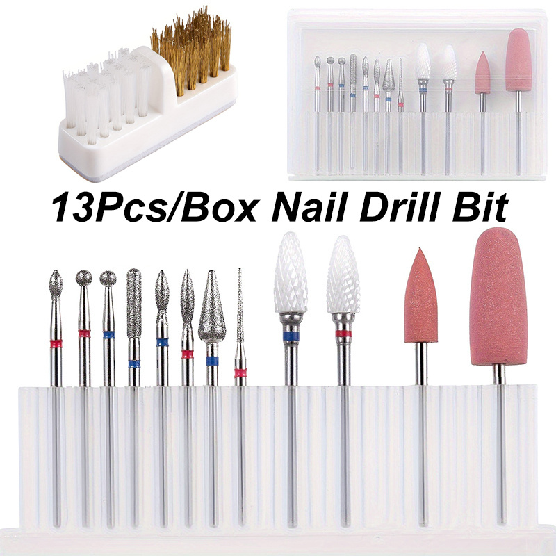 Nail Art Brush Set - 13PCS Nail Drill Bit Set 3/32