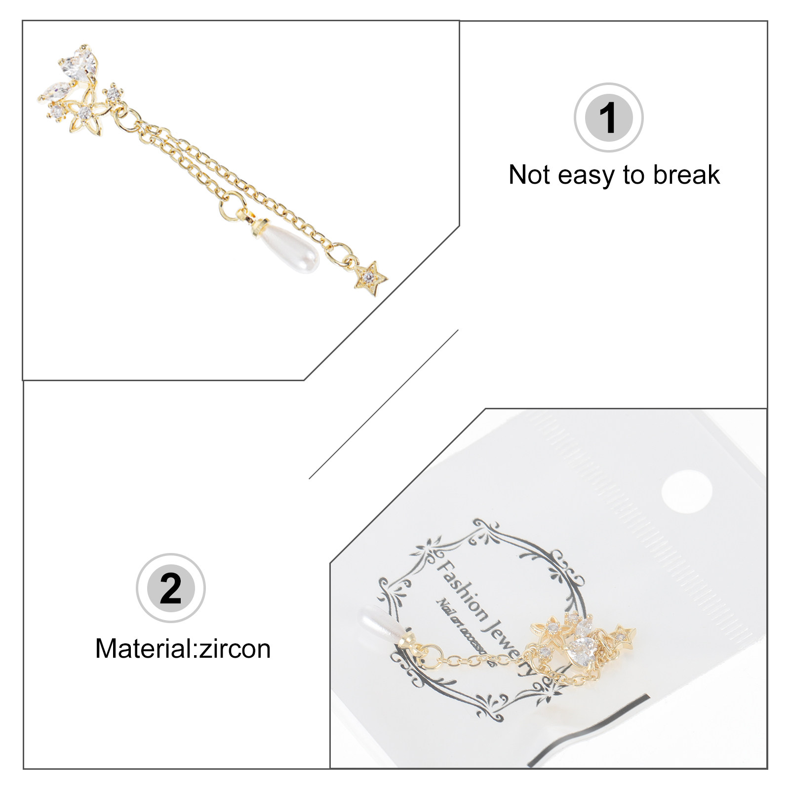 3Pcs Pearl Pendant Nail Chain  - Nail Art Elegant recension och pris