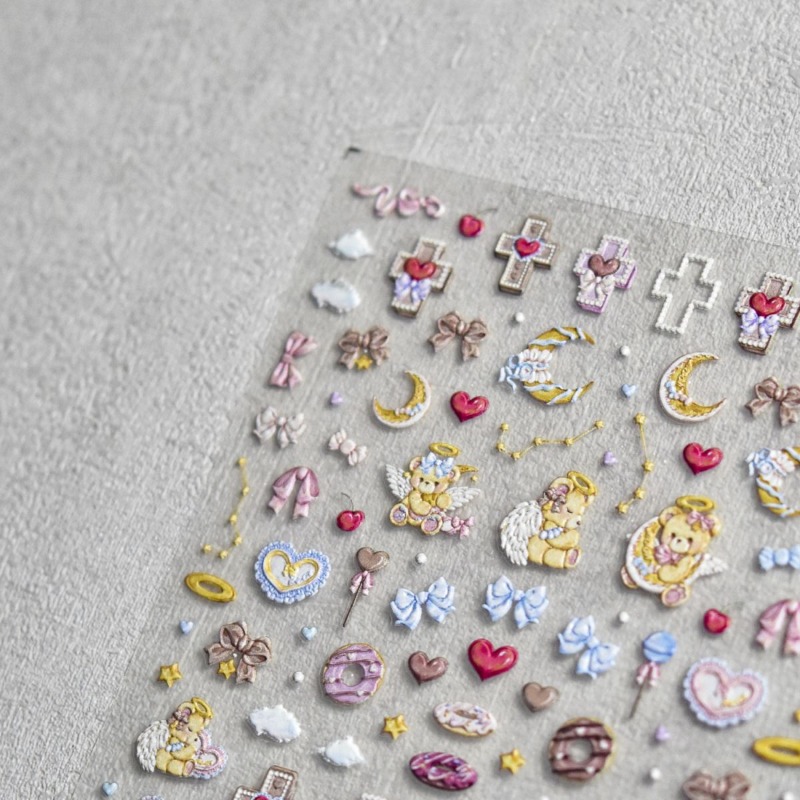 Cute Angel Bear Cartoon 3D Rel - Nail Art Motif recension och pris