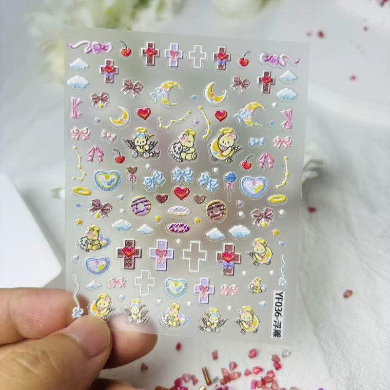 Cute Angel Bear Cartoon 3D Rel - Nail Art Motif recension och pris