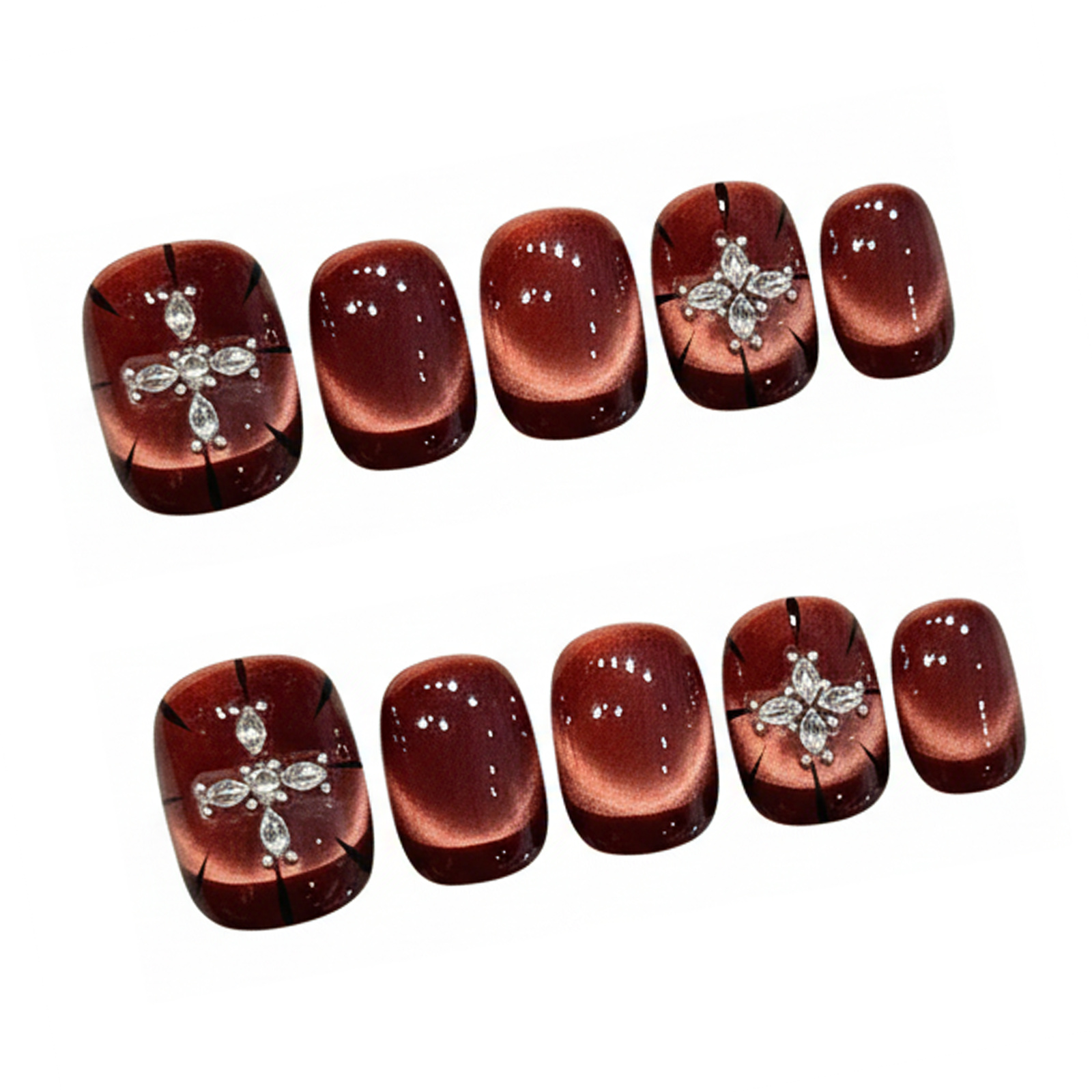 10pcs Wine-red Cat's Eye Press - Nail Art Elegant recension och pris
