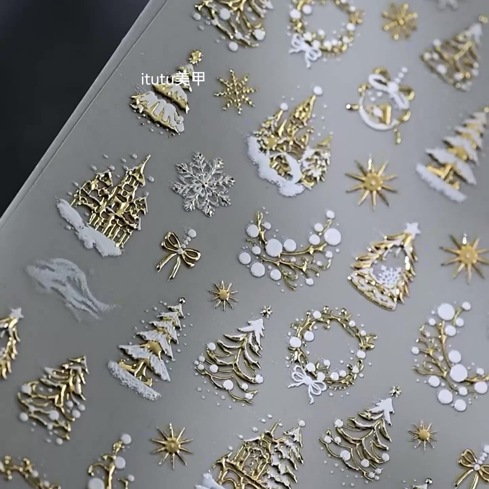 1pc 5D Gold Snow Christmas Tre - Nail Art Xmas recension och pris