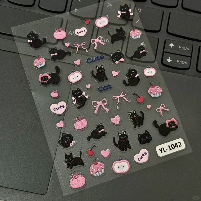 Cute Cartoon Bow Black Cat 3D  - Nail Art Motif recension och pris
